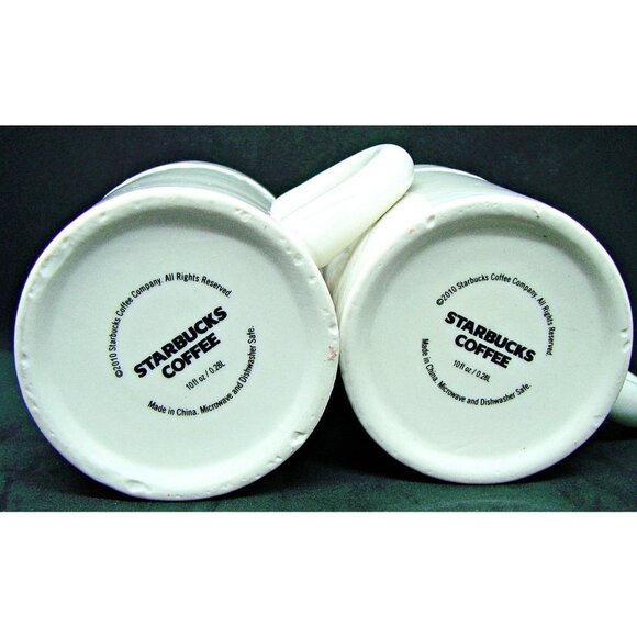 Set of Starbucks 2010 Embossed Lace 10 oz Coffee Tea Mugs Cups White Red Set 2 - Picture 7 of 9